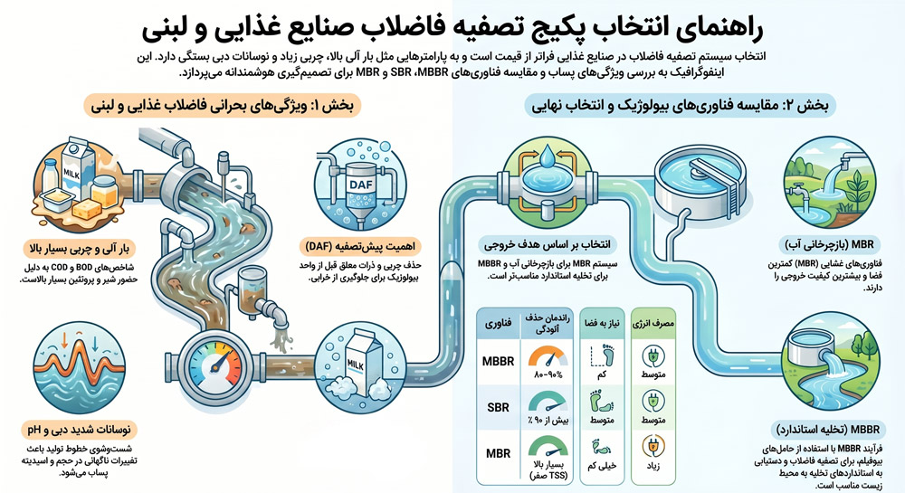 راهنمای انتخاب پکیج تصفیه فاضلاب صنعتی برای کارخانجات مواد غذایی و لبنی - دیاگرام مقاله